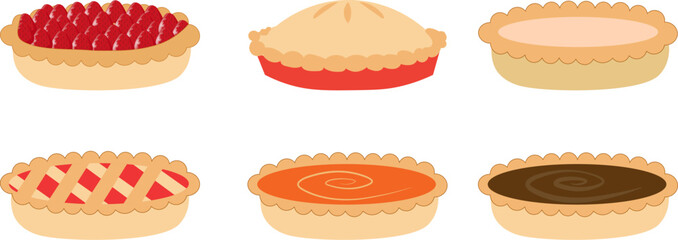 Clip art set of pies, pumpkin, cherry, blueberry, pecan, lime, pie -vector © Print Touch