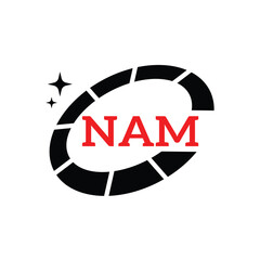 NAM Creative Circular Logo Design in Red and Black for Corporate Branding and Technology, NAM Red and Black Tech Logo with Circular Elements for Branding and Visual Identity, NAM LOGO, NAM vector logo