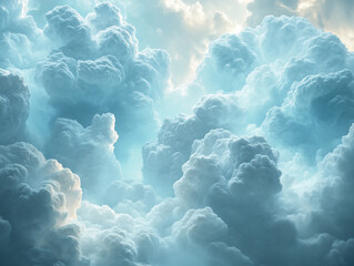 Fluid cloud formations in soft blue and white, glowing under serene light