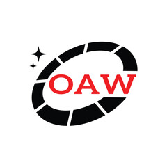 OAW Creative Circular Logo Design in Red and Black for Corporate Branding and Technology, OAW Red and Black Tech Logo with Circular Elements for Branding and Visual Identity, OAW LOGO, OAW vector logo