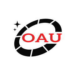 OAU Creative Circular Logo Design in Red and Black for Corporate Branding and Technology, OAU Red and Black Tech Logo with Circular Elements for Branding and Visual Identity, OAU LOGO, OAU vector logo