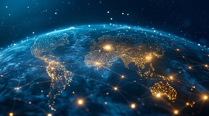 Obraz premium Planet earth showing global communication lines connecting cities and countries