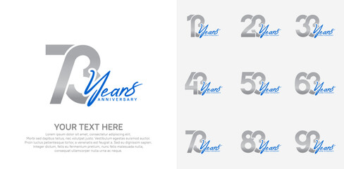 Anniversary logo set vector design, silver and blue color for celebration event