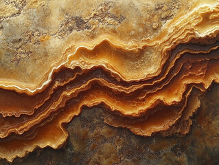 Obraz premium Gentle waves of liquid paint in warm earthy tones of brown and amber swirl across a rough textured surface, creating a natural and organic abstract design