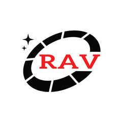 RAV Creative Circular Logo Design in Red and Black for Corporate Branding and Technology, RAV Red and Black Tech Logo with Circular Elements for Branding and Visual Identity, RAV LOGO, RAV vector logo