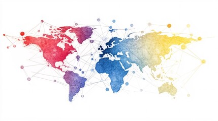 Colorful world map showing international connections and global networks