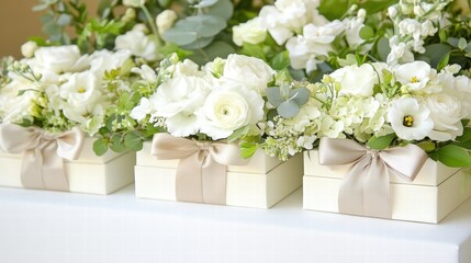 Elegant White Flowers in Gift Boxes