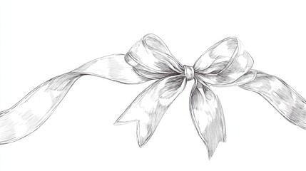 Naklejka premium Minimalist gift ribbon line art with continuous sketch design, ideal for invitations or greeting cards, set against a smooth white surface.