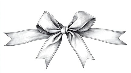 Minimalist gift ribbon line art with continuous sketch design, ideal for invitations or greeting cards, set against a smooth white surface.