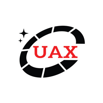 UAX Creative Circular Logo Design in Red and Black for Corporate Branding and Technology, UAX Red and Black Tech Logo with Circular Elements for Branding and Visual Identity, UAX LOGO, UAX vector logo