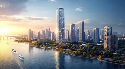 Obraz premium Stunning Poster Designs of Cities with Tall Buildings: Urban Art for Modern Spaces