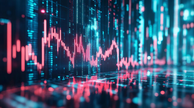 Financial market chart glowing as profits increase with digital data visualization