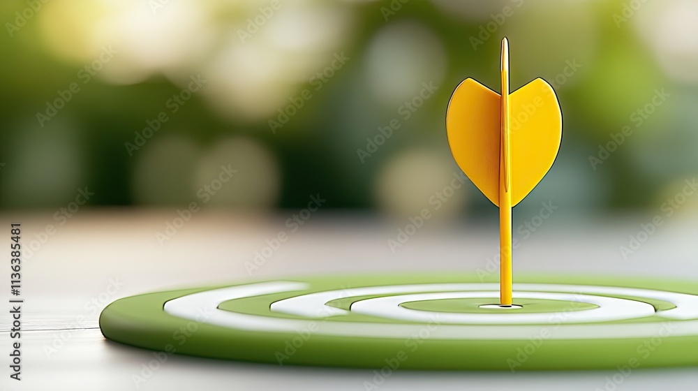 Poster dynamic representation of business success with a green arrow, bar graph, and target nestled in a th