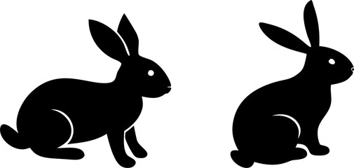 Silhouettes of easter bunnies isolated on a white background. Set of different rabbits silhouettes for design use. Easter concept. Print
