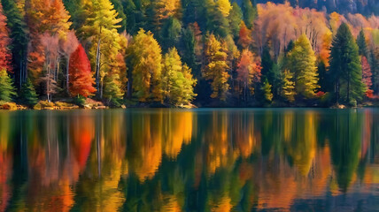fail foilage autumn landscape with lake and trees ai generated art
