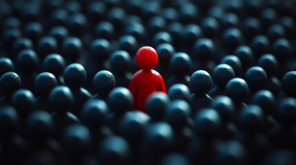 Unique red figure stands out as a symbol of diversity, leadership, and courage in a crowd of anonymity