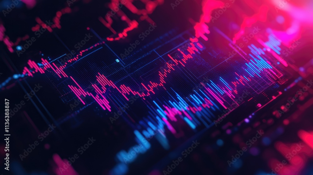 Poster abstract digital data visualization with colorful graph patterns