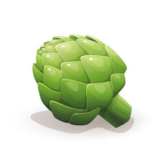 Realistic illustration of bright green artichoke isolated on white background. Cartoon style icon. Healthy eco food illustration. Organic farm produce for market label, restaurant or takeout menu