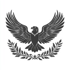 Obraz premium Majestic eagle with wings spread wide, surrounded by a laurel wreath.