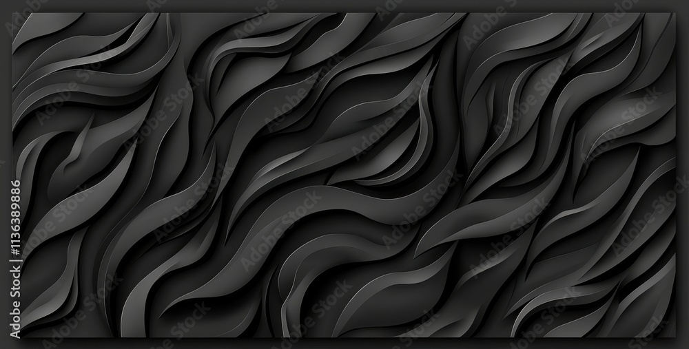 Poster elegant abstract black waves background in textured layered design for modern use