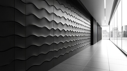 Modern Interior Design of Black Textured Wall in Sleek Corporate Environment