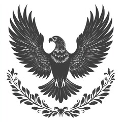 Obraz premium Majestic eagle with wings spread, perched atop a laurel wreath.