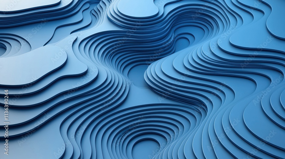 Aufkleber abstract blue wavy layers with curved patterns in modern graphic design style