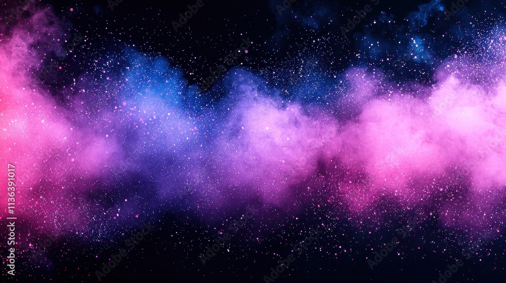 Poster vibrant colorful cosmic clouds with stars displayed in a deep space background