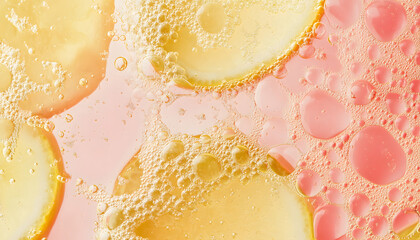 Abstract image of pink and yellow oil bubbles
