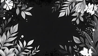 Obraz premium Monochrome Floral Frame With Dark Background