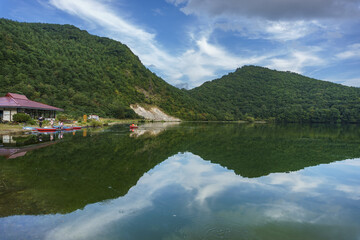 鳴子温泉の観光名所 潟沼の風景 Naruko Onsen tourist attraction katanuma scenery