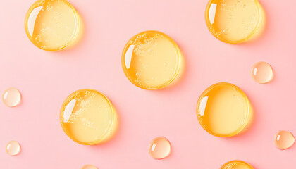 Yellow Serum Drops on Pink Background