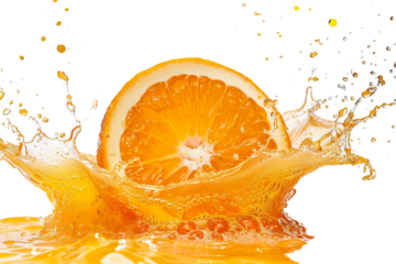 An Orange Slice with a Juice Splash, Isolated on a Transparent Background, Perfect for Fresh, Fruit, or Beverage-Themed Designs