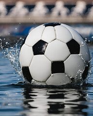 soccer ball splashing water, water splash with soccer ball, ball in water, soccer ball water splash, water droplets, soccer ball in motion, splash effect, soccer in the water, action soccer ball, dyna