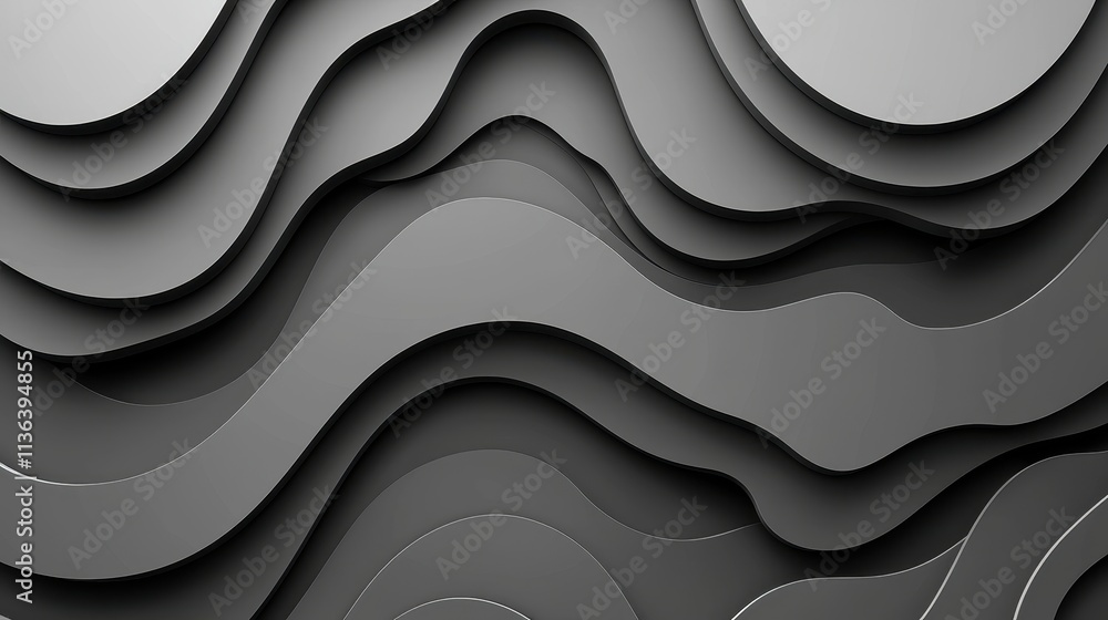 Poster abstract gray layered background with curved shapes and soft waves in paper cut style