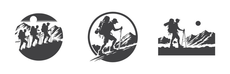 Dynamic man hiking silhouette artwork showcasing adventure and wilderness, perfect for outdoor-themed designs