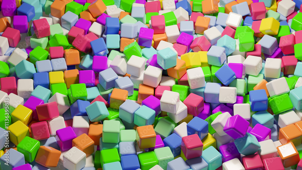 Poster multi-colored background. lots of colored cubes. colorful backdrop. abstract texture. three-dimensio