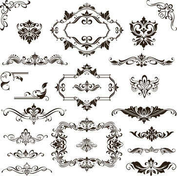 
Vintage design lace borders monogram logo and corners, dividers Vector set art deco floral ornaments elements