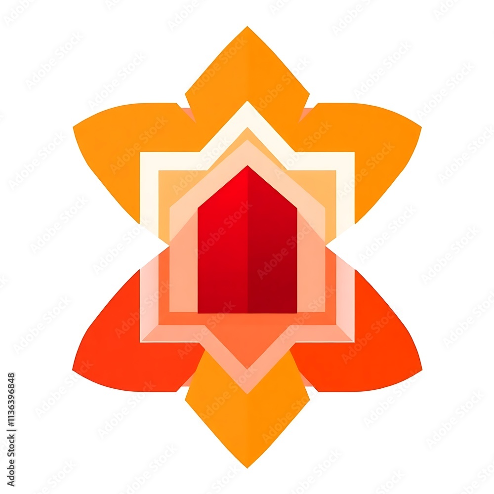 Poster abstract red flower logo: a stylized red flower with multiple layers of petals in orange and yellow 