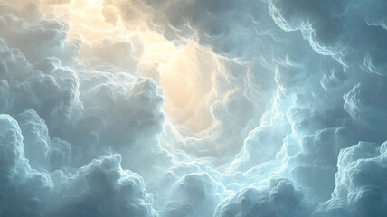 Serene cloud swirls in soft white and blue hues, glowing with a natural light glow