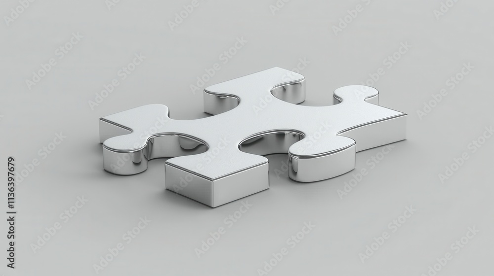 Poster silver puzzle piece on gray surface symbolizing problem solving and connection concepts