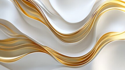 Abstract golden waves on a soft white base