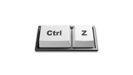 Ctrl Z buttons. Keys to undo previous action. Ctrl Z buttons isolated on white. Keys to cancel erroneous input. Concept of taking step back. Ctrl Z symbols on keyboard. Cancel action taken. 3d image