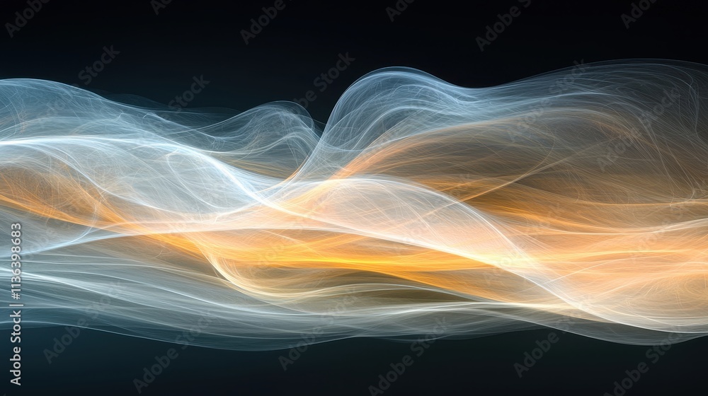 Poster ethereal waves of colorful light flowing across a dark background in abstract design