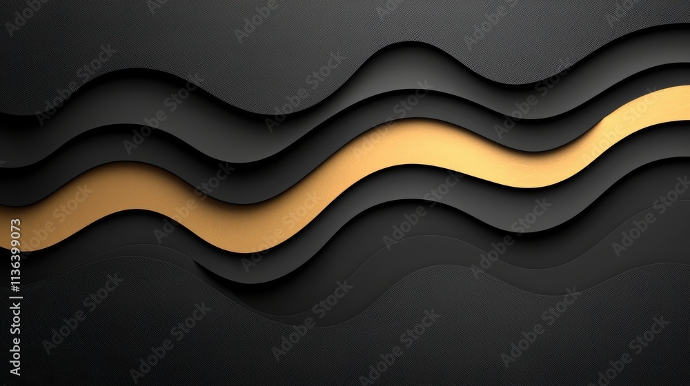 Poster elegant black and gold wave abstract design with layered texture and curves