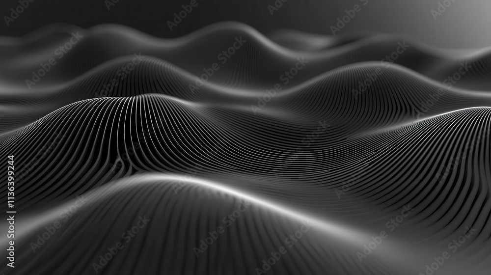 Poster abstract black waves with fine lines and texture in monochrome design