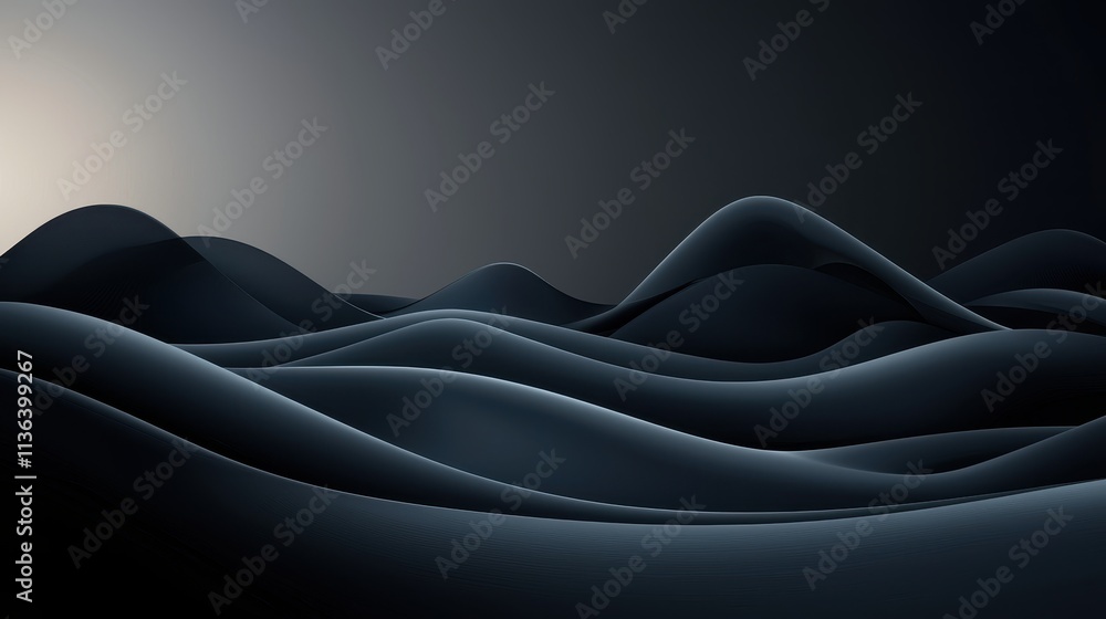 Poster abstract dark waves create serene landscape with smooth curves and gentle gradients