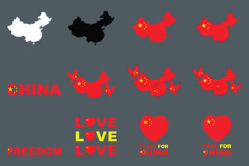 Flag of China Set, Original and simple China flag Bundle, vector illustration of China flag Collection
