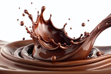 3D Chocolate Splash: Rich Dark Chocolate Pour, Food Illustration, Isolated White Background