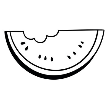 recommend clip art: Hand drawn doodle bitten watermelon slice on white background.